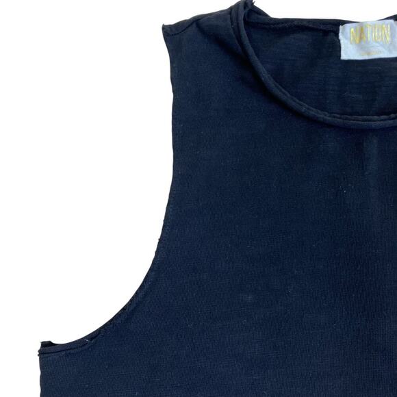 Nation LTD Basic Black Cotton Tank Top Distressed Rolled Trims Casual Minimalist - Picture 9 of 16